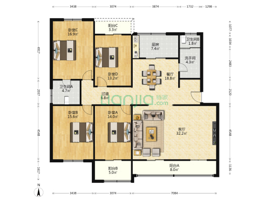 泰吉农机大院 4室2厅3卫 180平方