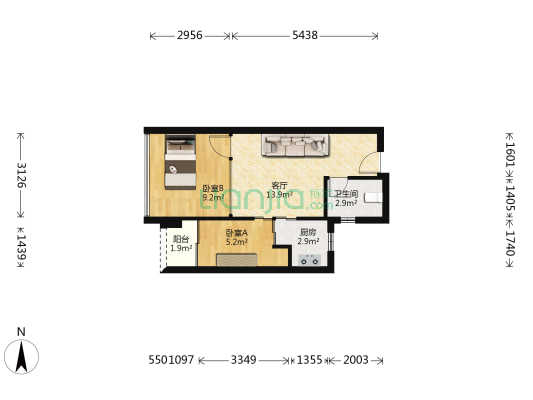 南光城市花园 2室1厅1卫 41平方