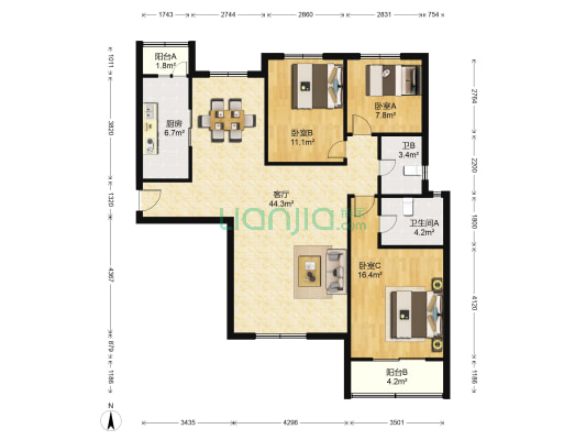 宝龙中央尊邸 3室1厅2卫 143平方