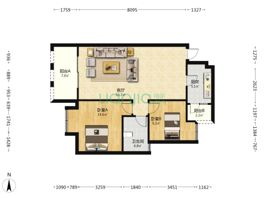 金舆名苑 2室1厅1卫 92平方