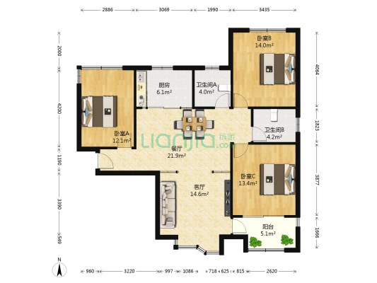 盛世华庭西区 3室2厅2卫 103平方