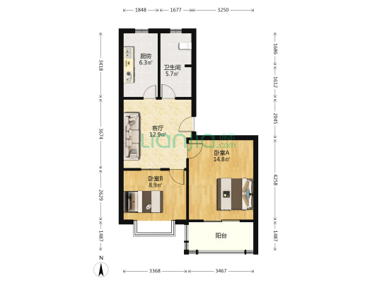 昆阳花园 2室1厅1卫 64平方