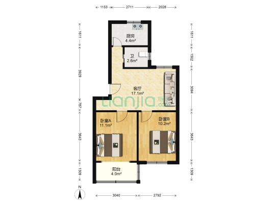 交通局楼 2室1厅1卫 66平方