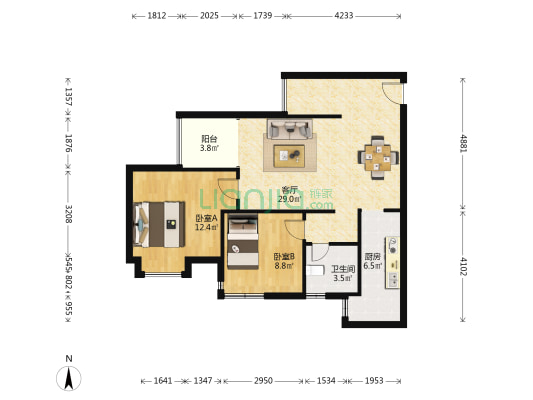 金海世纪城精装两室 拎包入住好房-户型图