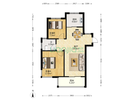 环桥花苑二期 2室1厅1卫 82平方