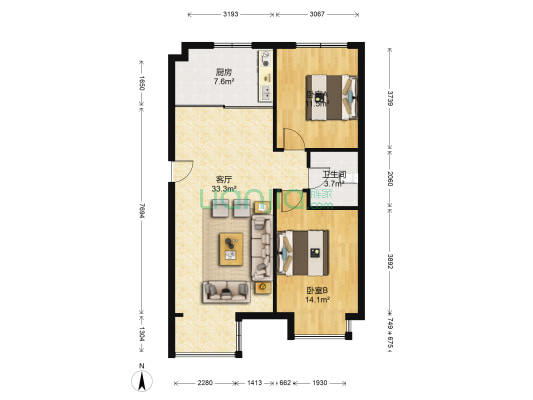 仁泰里 2室1厅1卫 97平方