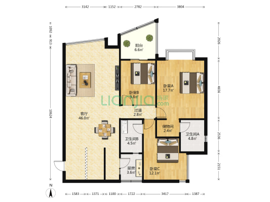 佳得鑫水晶城 3室1厅2卫 137平方