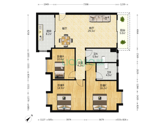 东明路 3室1厅2卫 111平方