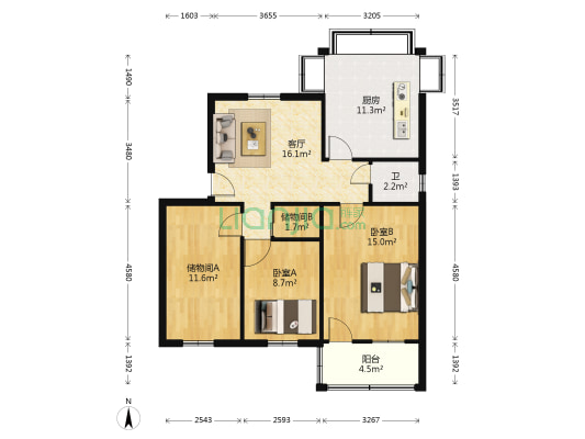 石棉厂家属院 2室1厅1卫 83平方