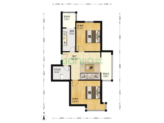 龙达园 2室1厅1卫 75平方