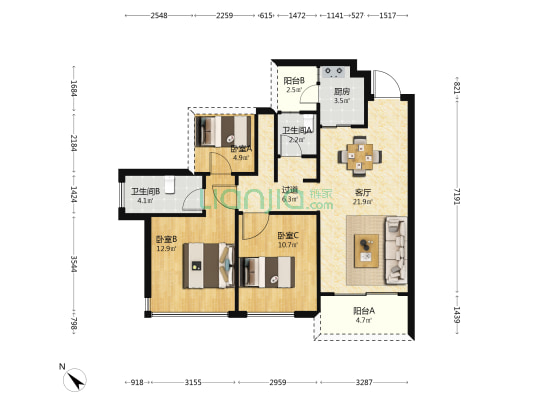 鼎盛悦玺台 3室1厅2卫 88平方