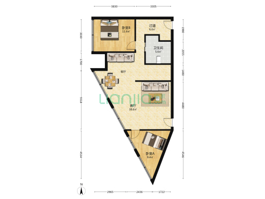 海伦国际大厦 2室1厅1卫 119平方
