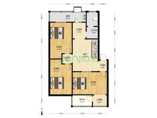 凤凰路7号院 3室1厅1卫 102平方