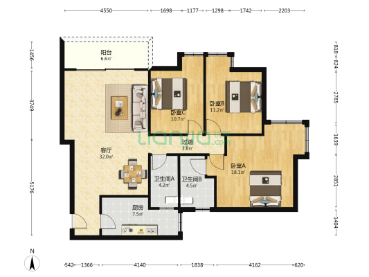 泰州大厦 3室1厅2卫 114平方