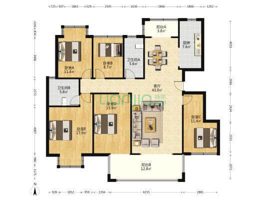 金桂园 5室1厅2卫 161平方