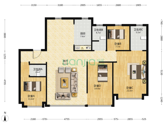 唐山中冶德贤公馆 4室1厅3卫 170平方