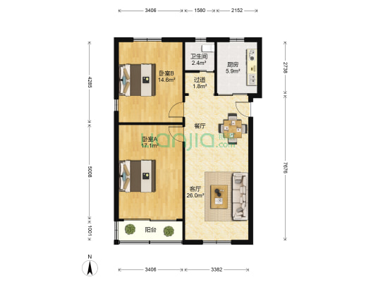 金顺小区 2室1厅1卫 89平方