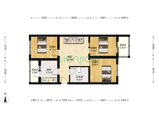八一中学家属院 3室1厅1卫 65平方