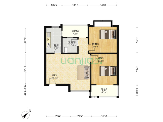 锦西人家二区 2室1厅1卫 81平方