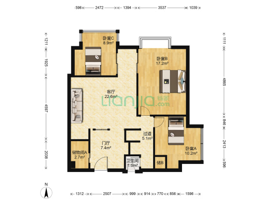 中粮祥云小镇南区 3室1厅1卫 112平方