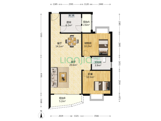 中海城市花园 1室2厅1卫 89平方