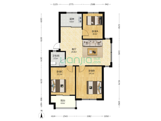 丰惠家园 3室1厅1卫 87平方