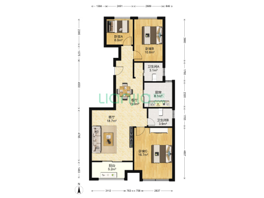 鑫福浦园 3室2厅2卫 87平方