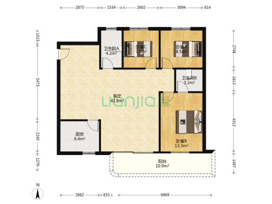 康怡花园 3室1厅2卫 104平方
