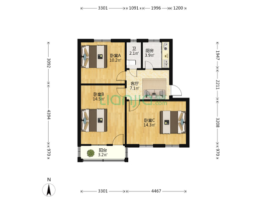 农委家属院 3室1厅1卫 61平方
