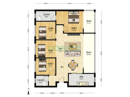 龙湖恒邦花千樾 4室1厅2卫 141平方