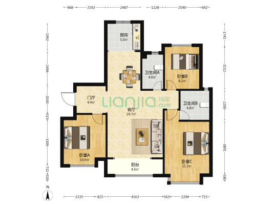 东尚名庭 3室1厅2卫 121平方