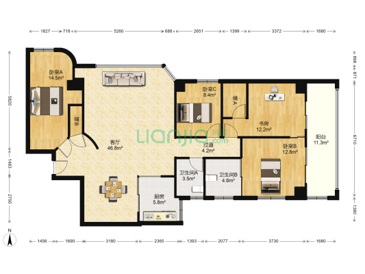 国正大厦 4室1厅2卫 163平方