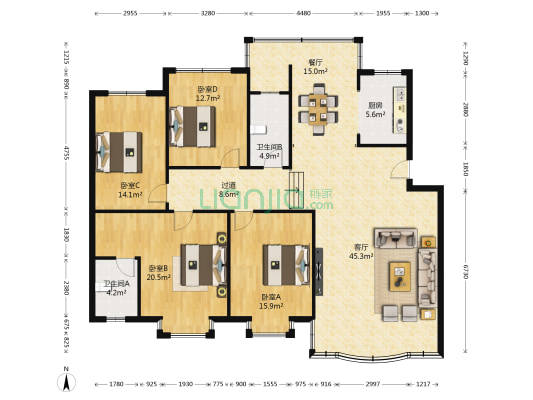 临桂区国土资源局集资楼 4室2厅2卫 158平方