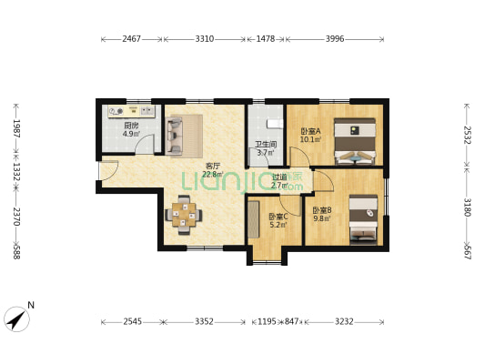 峰景台大厦 3室1厅1卫 91平方