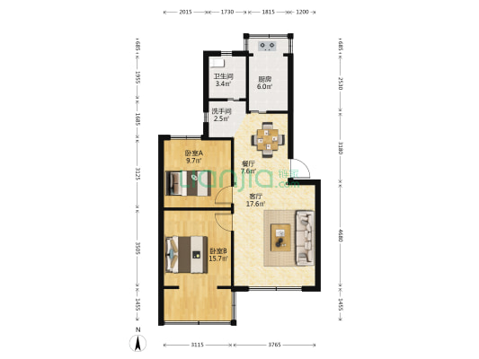 曙光铁路小区南区 2室2厅2卫 64平方