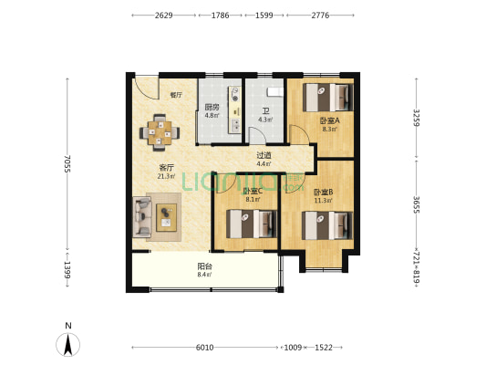 映樾府 3室1厅1卫 94平方