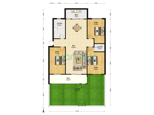 金龙花园 3室1厅2卫 150平方
