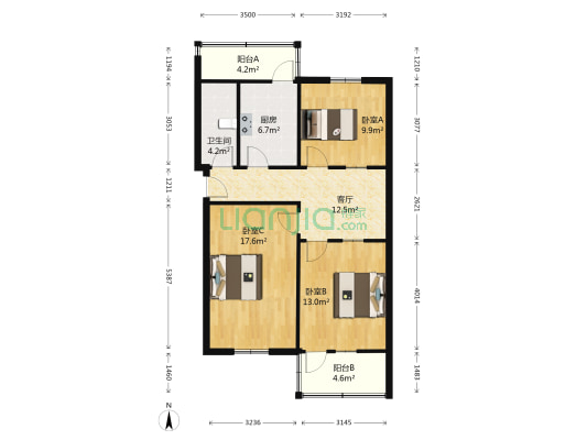 英雄山路78号 3室1厅1卫 89平方