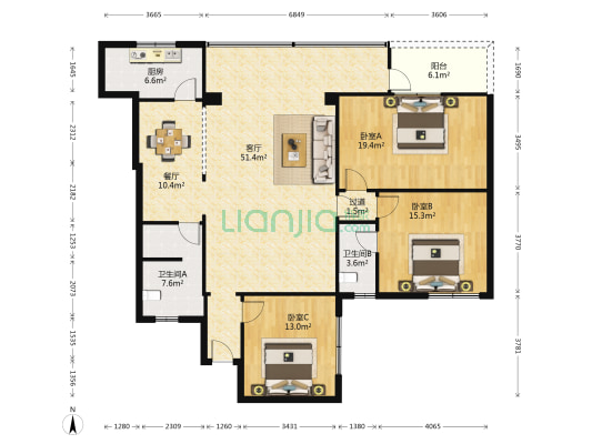 文园公寓二期 3室2厅2卫 162平方