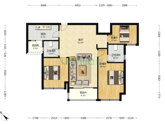 保利北新时区花园时区境 3室1厅2卫 112平方
