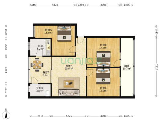 新民街313号 3室2厅1卫 92平方