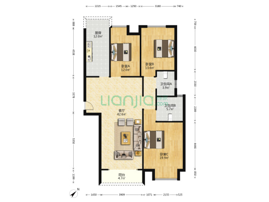 博爱佳园 3室1厅2卫 138平方