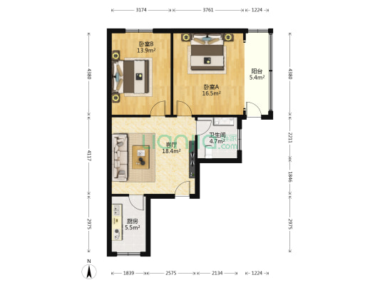 闽江花园 2室1厅1卫 78平方
