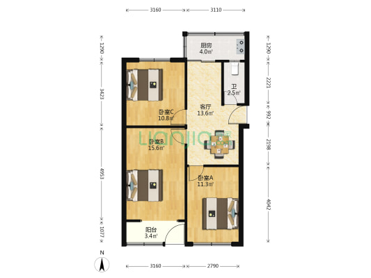 磷肥厂家属楼 3室1厅1卫 77平方
