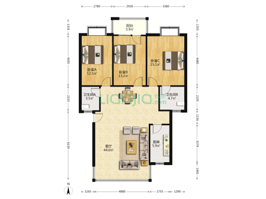 德鑫苑 3室1厅2卫 124平方