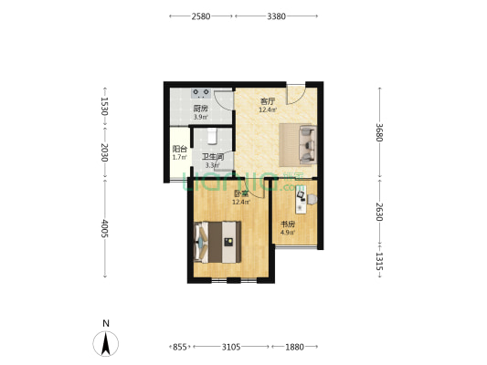 明泽丰华苑下马湖 2室1厅1卫 49平方