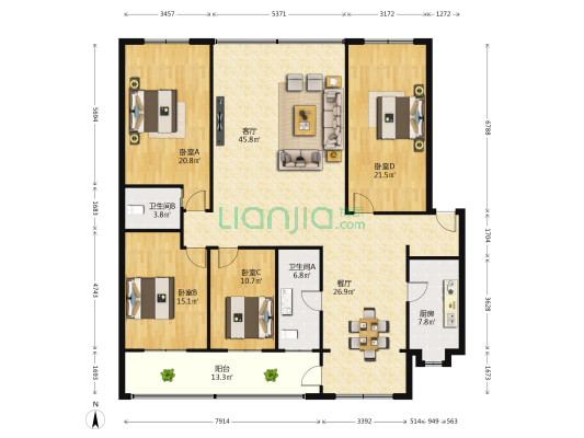 东风路地税局家属院 4室2厅2卫 204平方