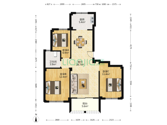 尚景苑 3室1厅1卫 105平方