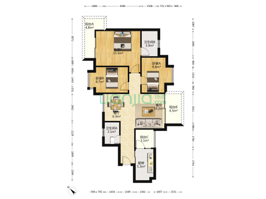东凤穗茵庭 3室2厅2卫 103平方