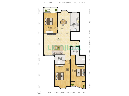 人民银行宿舍楼 3室1厅2卫 161平方